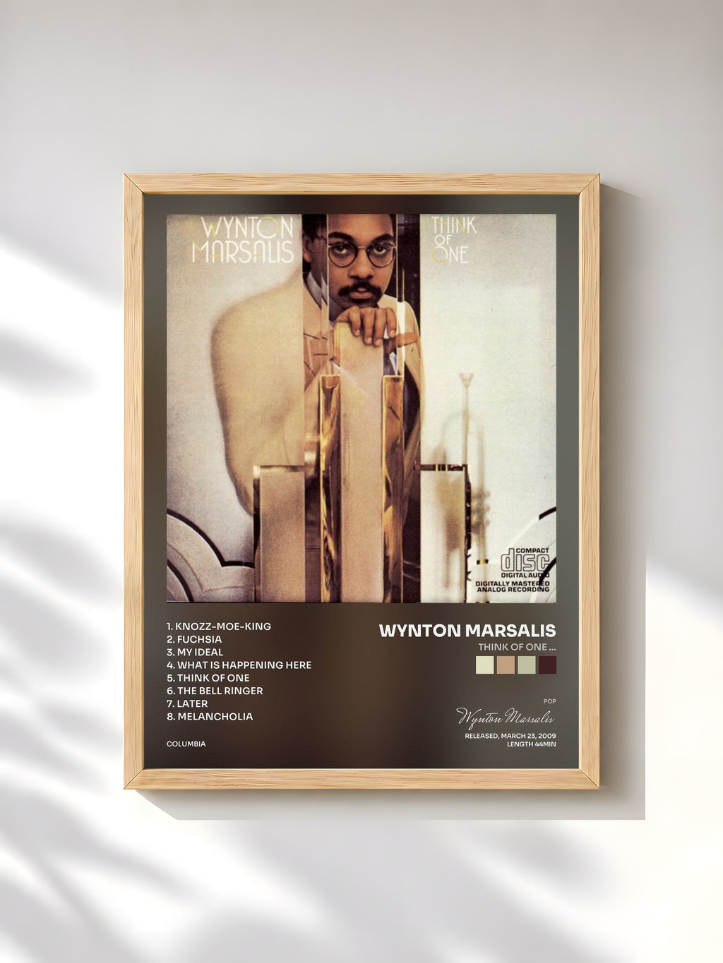 #bois Tableau de l'album Think Of One ... de Wynton Marsalis, cadre en bois brut, imprimé et encadré en France