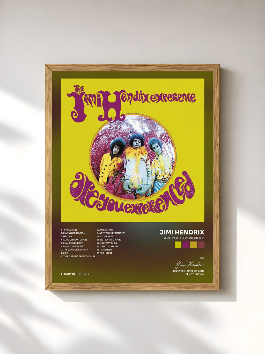 #bois Tableau de l'album Are You Experienced de Jimi Hendrix, cadre en bois brut, imprimé et encadré en France