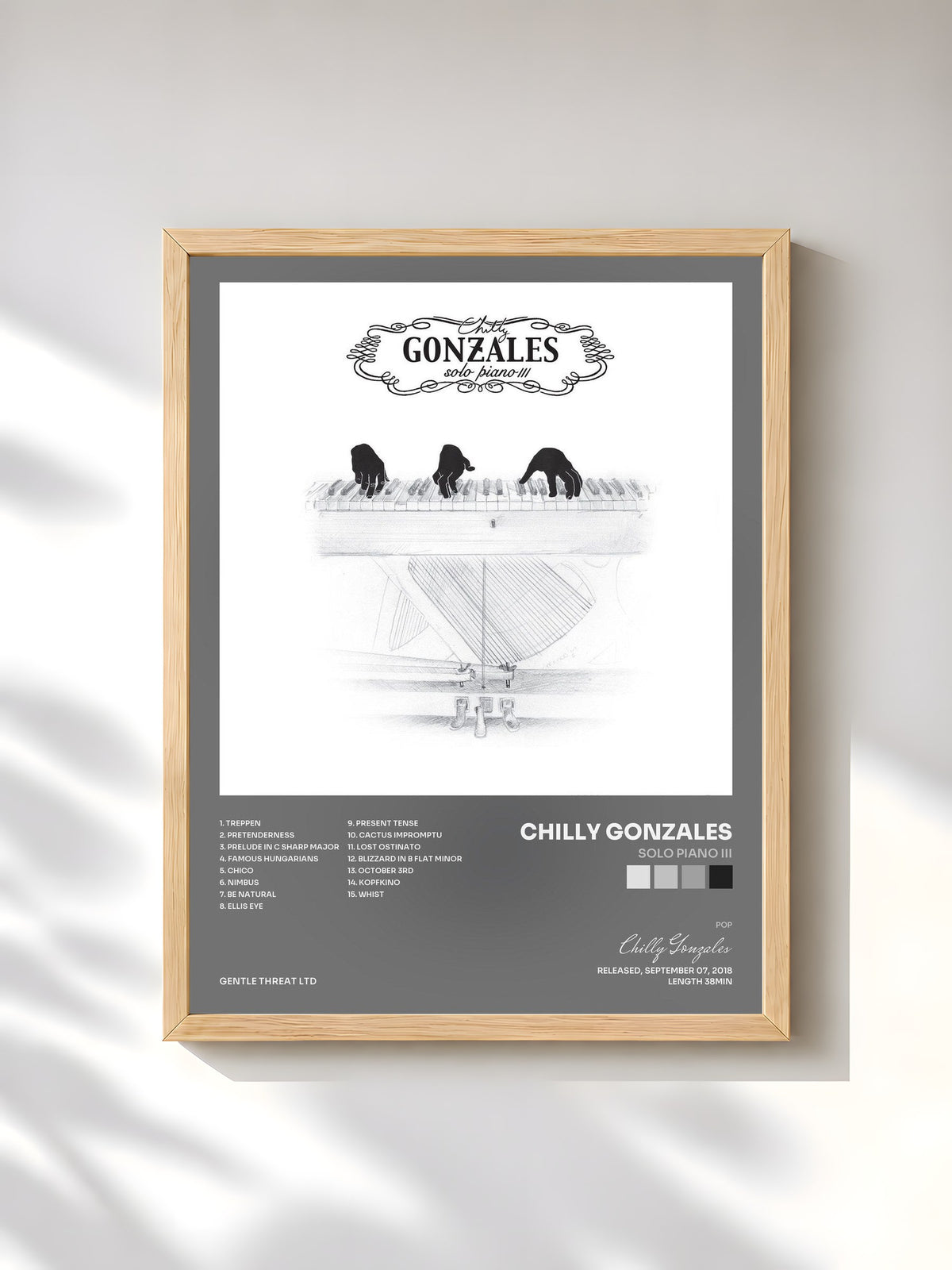 #bois Tableau de l'album Solo Piano III de Chilly Gonzales, cadre en bois brut, imprimé et encadré en France