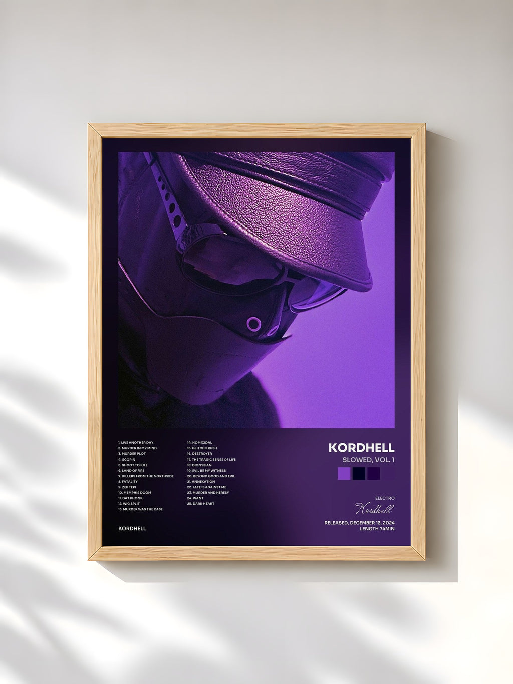 #bois Tableau de l'album Slowed, Vol. 1 de Kordhell, cadre en bois brut, imprimé et encadré en France