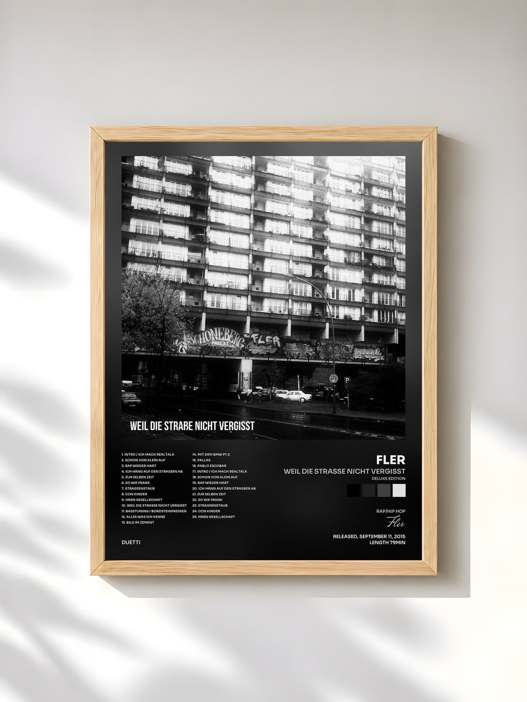 #bois Tableau de l'album Weil die Straße nicht vergisst (Deluxe Edition) de Fler, cadre en bois brut, imprimé et encadré en France