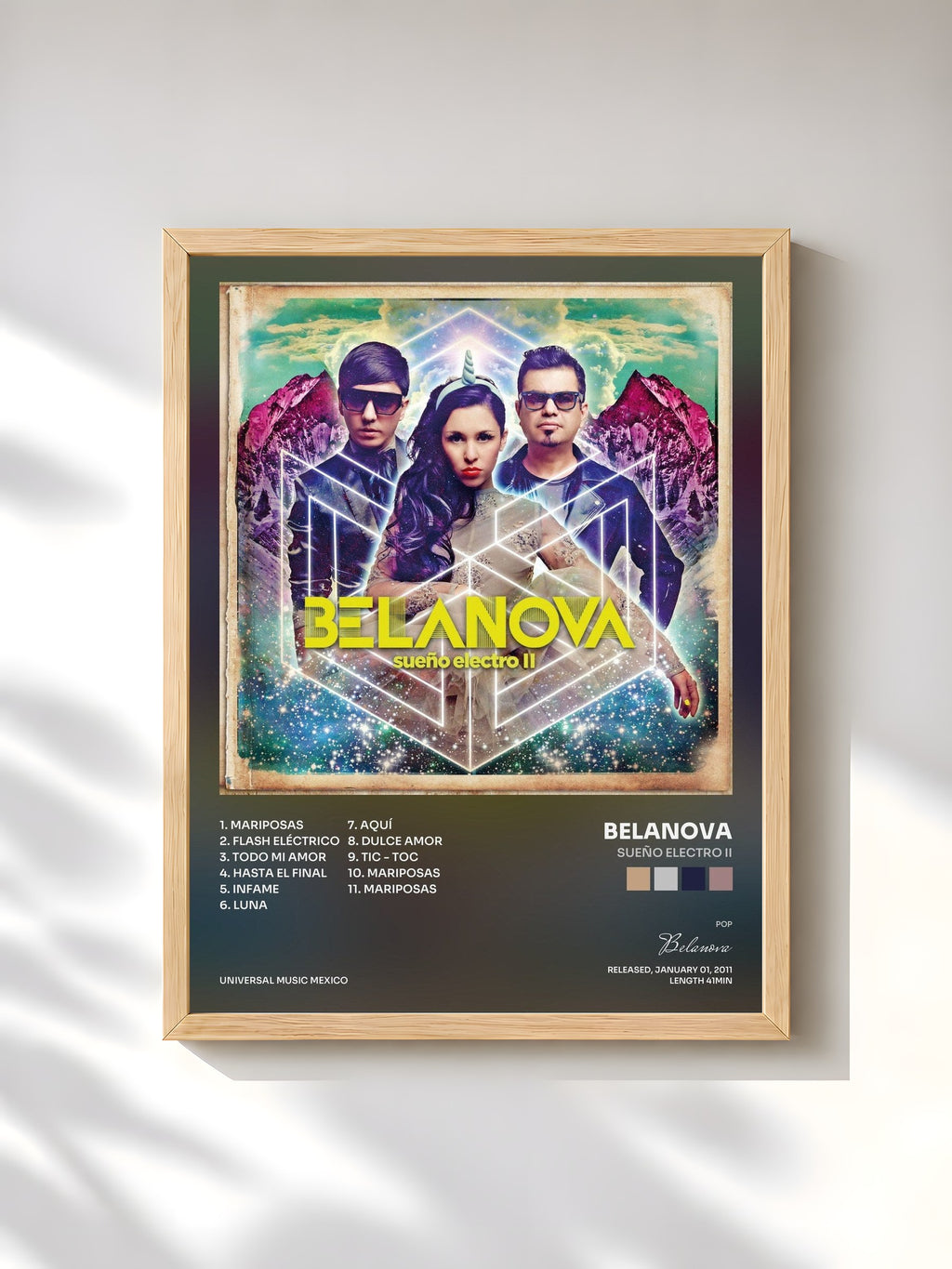 #bois Tableau de l'album Sueño Electro II de Belanova, cadre en bois brut, imprimé et encadré en France