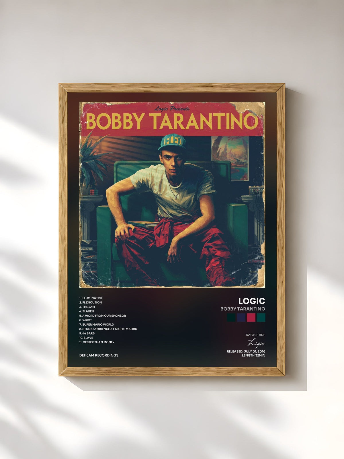 #bois Tableau de l'album Bobby Tarantino de Logic, cadre en bois brut, imprimé et encadré en France
