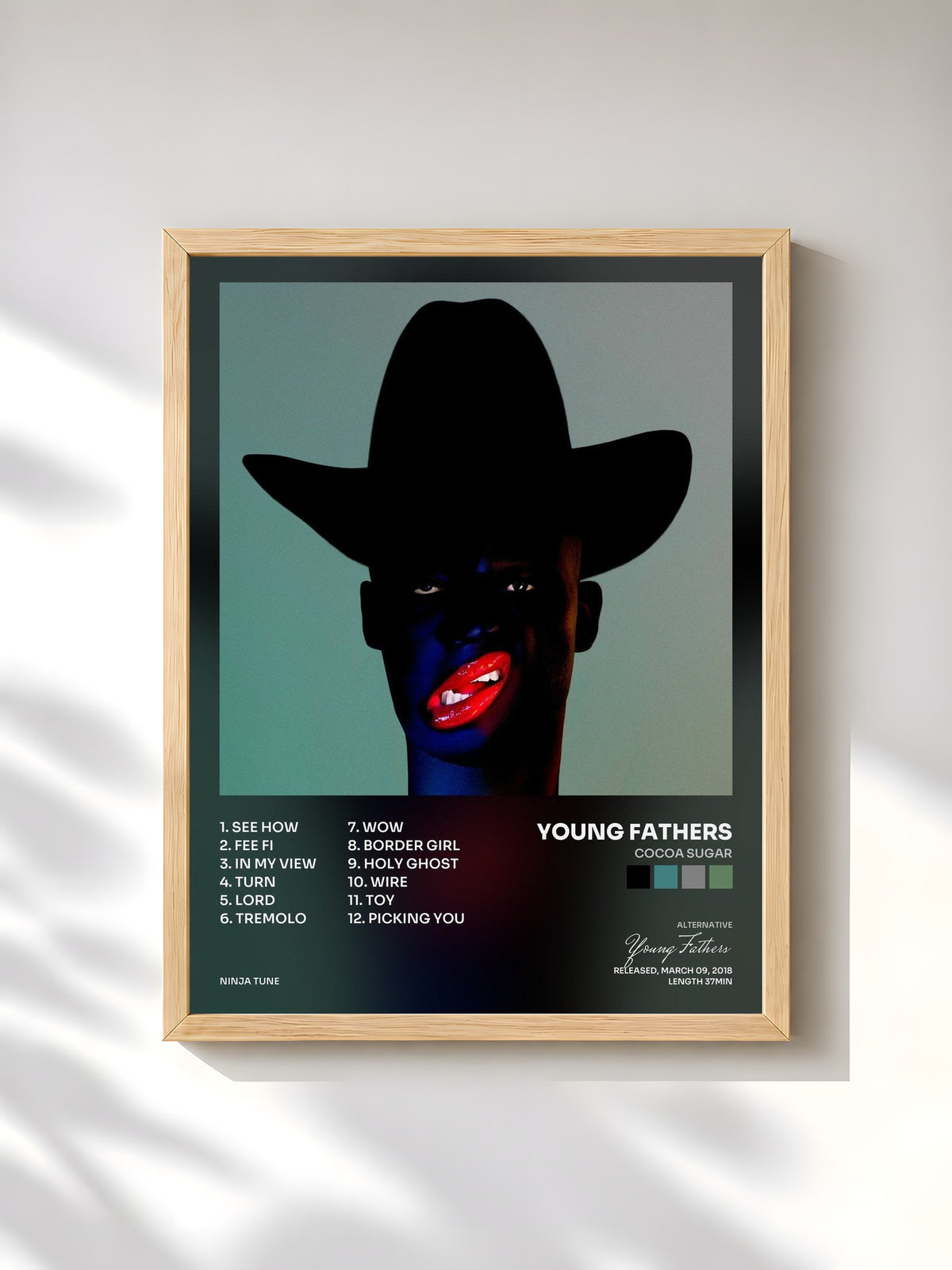#bois Tableau de l'album Cocoa Sugar de Young Fathers, cadre en bois brut, imprimé et encadré en France