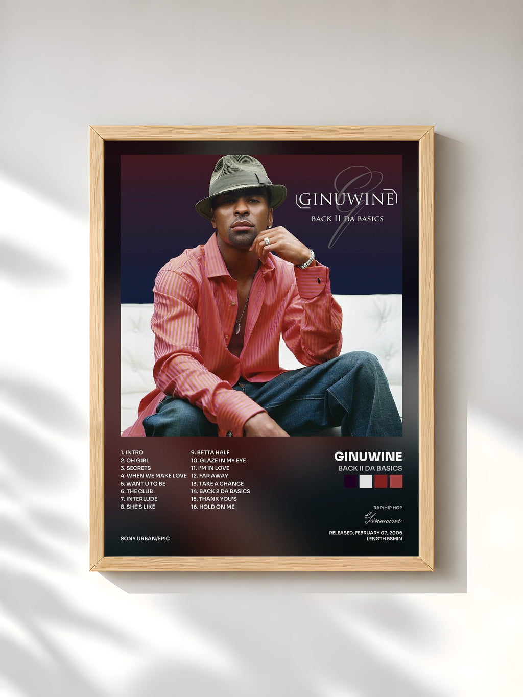#bois Tableau de l'album Back II Da Basics de Ginuwine, cadre en bois brut, imprimé et encadré en France