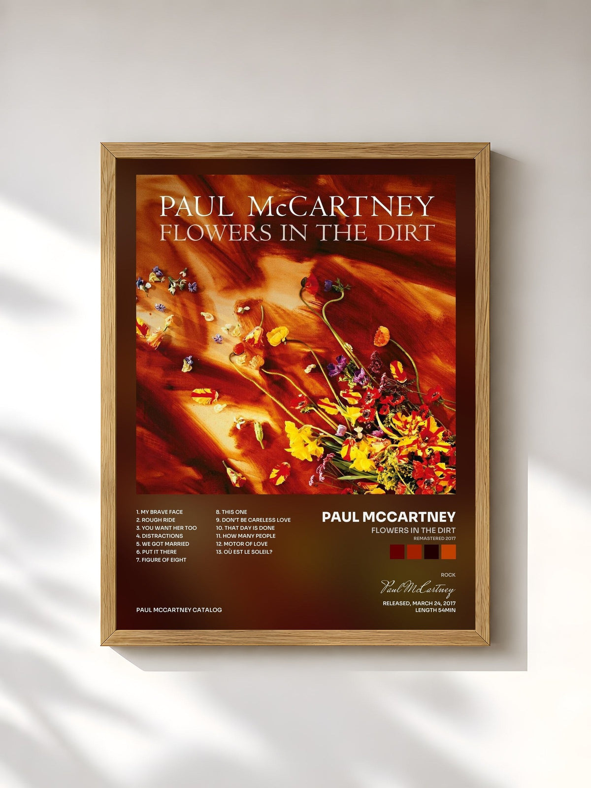 #bois Tableau de l'album Flowers In The Dirt (Remastered 2017) de Paul McCartney, cadre en bois brut, imprimé et encadré en France