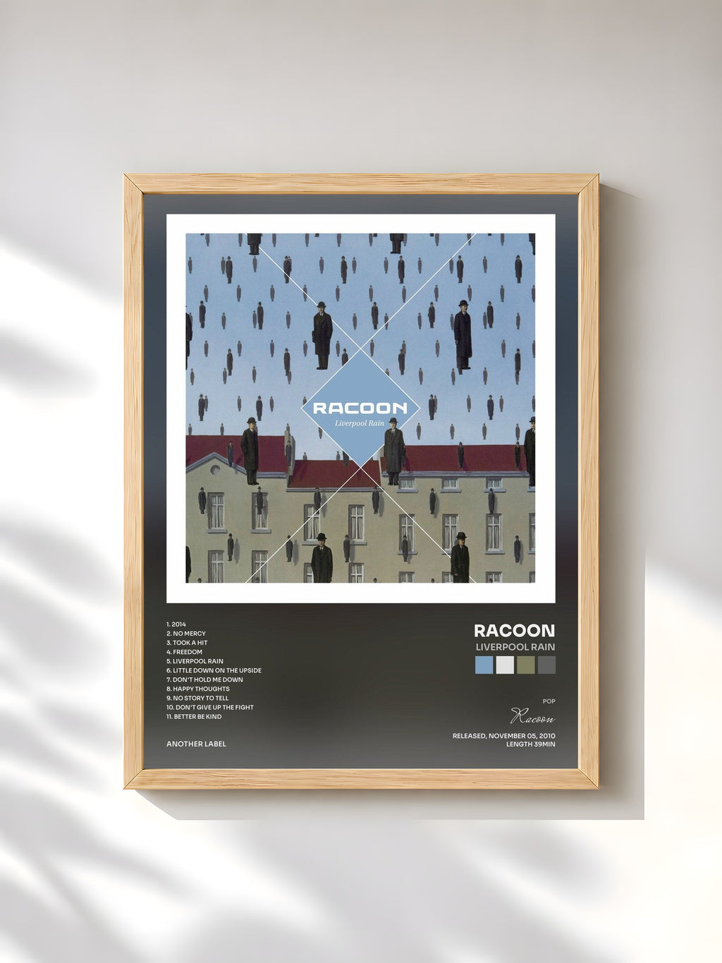 #bois Tableau de l'album Liverpool Rain de Racoon, cadre en bois brut, imprimé et encadré en France