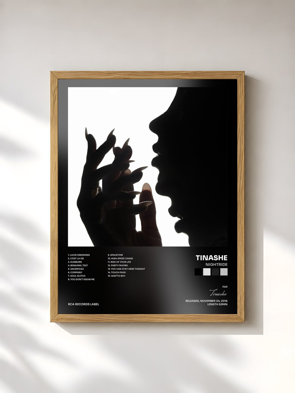 #bois Tableau de l'album Nightride de Tinashe, cadre en bois brut, imprimé et encadré en France