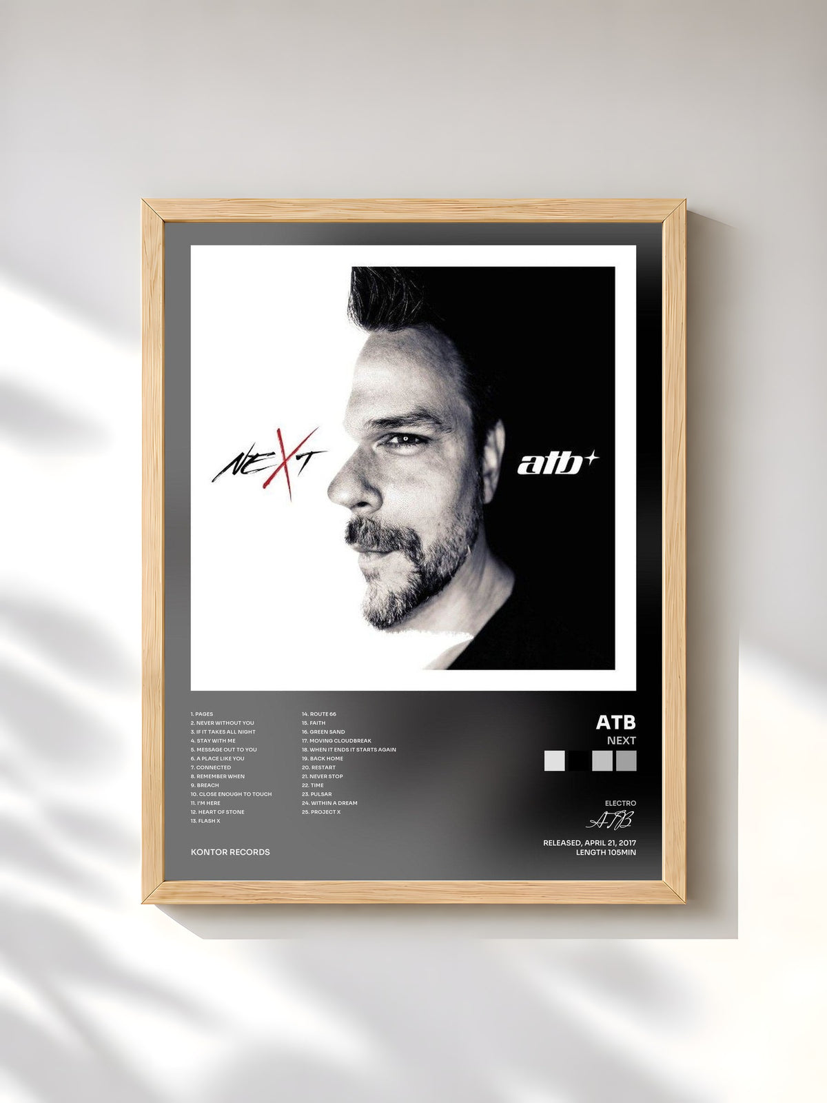 #bois Tableau de l'album neXt de ATB, cadre en bois brut, imprimé et encadré en France