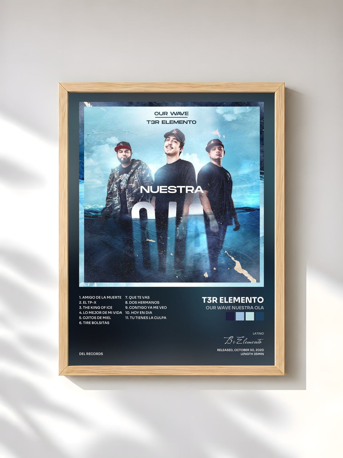 #bois Tableau de l'album Our Wave Nuestra Ola de T3r Elemento, cadre en bois brut, imprimé et encadré en France