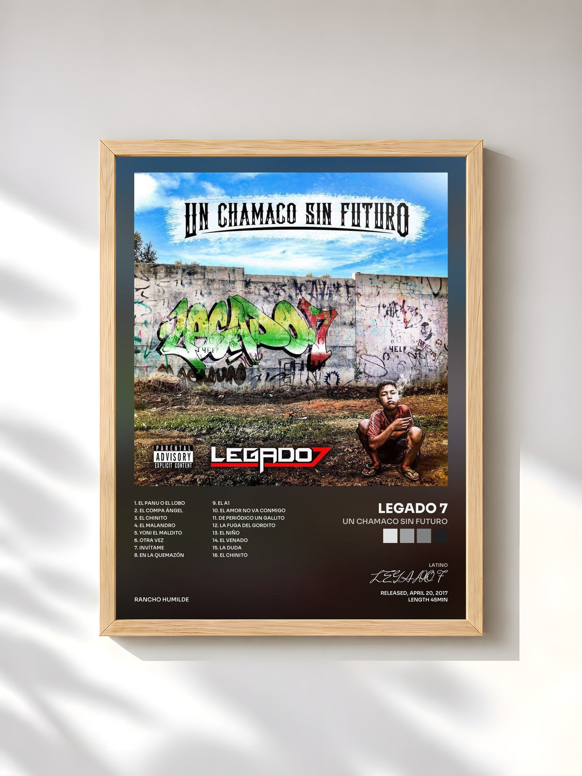 #bois Tableau de l'album Un Chamaco Sin Futuro de LEGADO 7, cadre en bois brut, imprimé et encadré en France