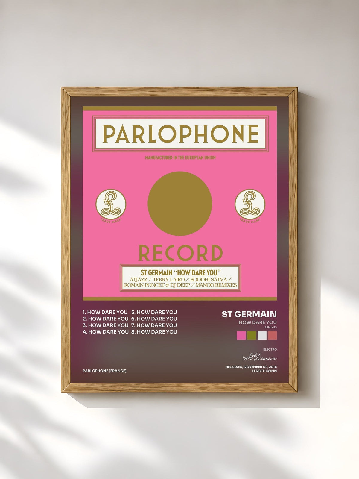 #bois Tableau de l'album How Dare You (Remixes) de St Germain, cadre en bois brut, imprimé et encadré en France