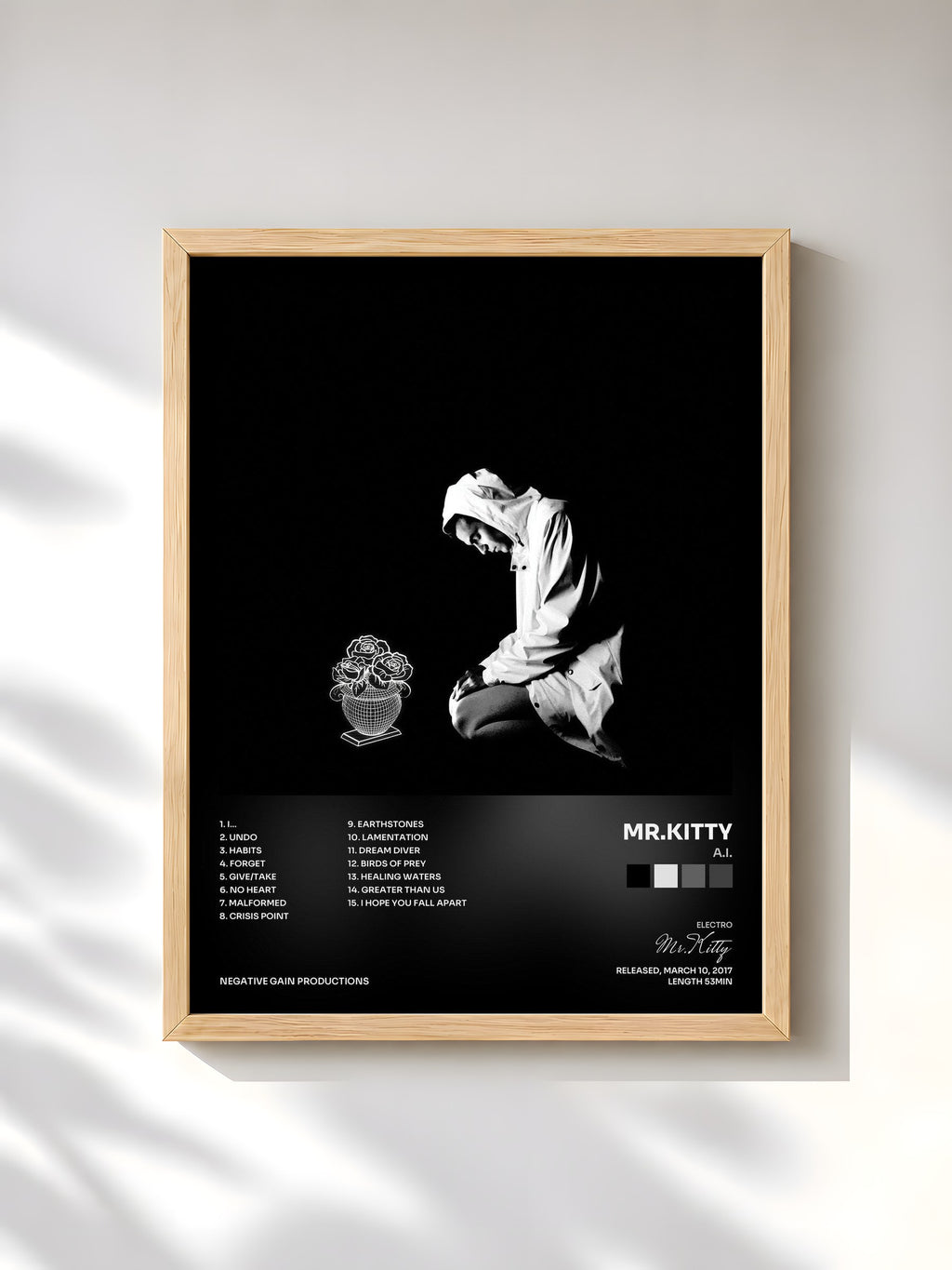#bois Tableau de l'album A.I. de Mr.Kitty, cadre en bois brut, imprimé et encadré en France