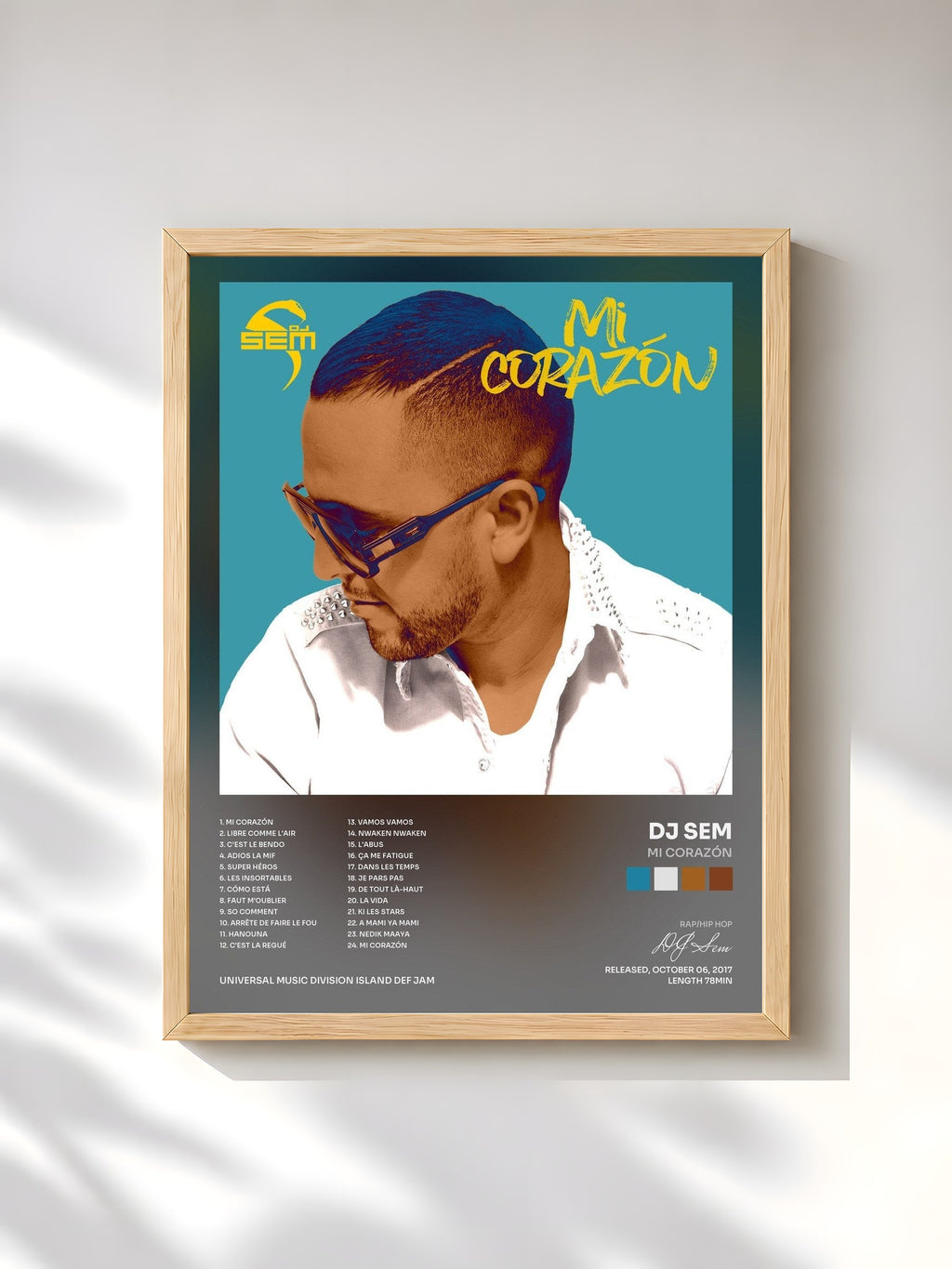 #bois Tableau de l'album Mi Corazón de DJ Sem, cadre en bois brut, imprimé et encadré en France