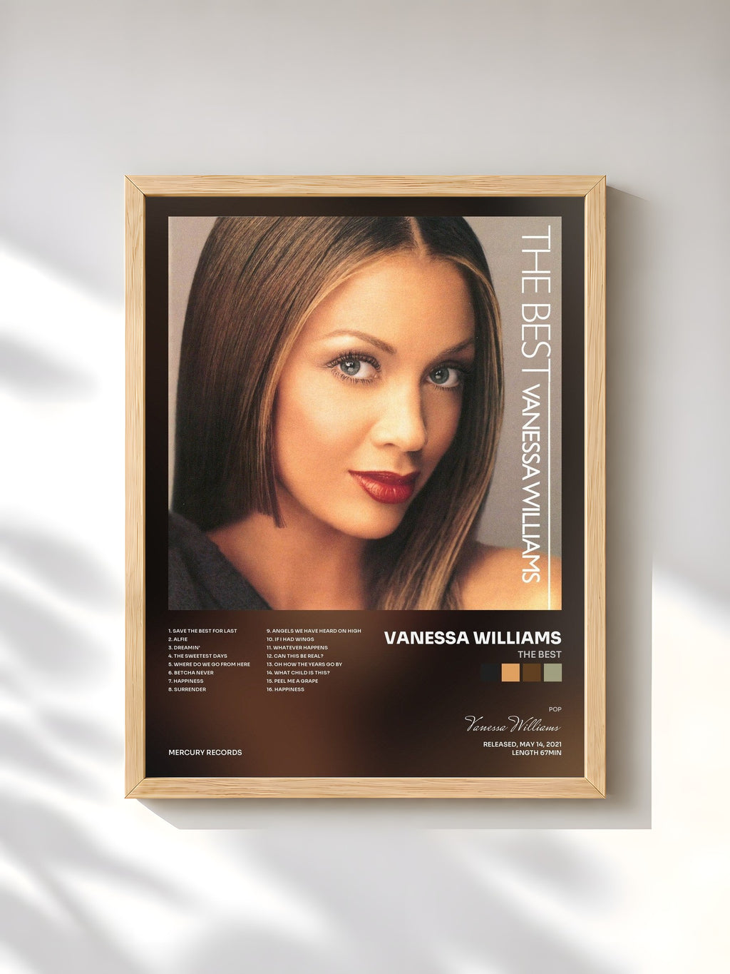 #bois Tableau de l'album The Best de Vanessa Williams, cadre en bois brut, imprimé et encadré en France