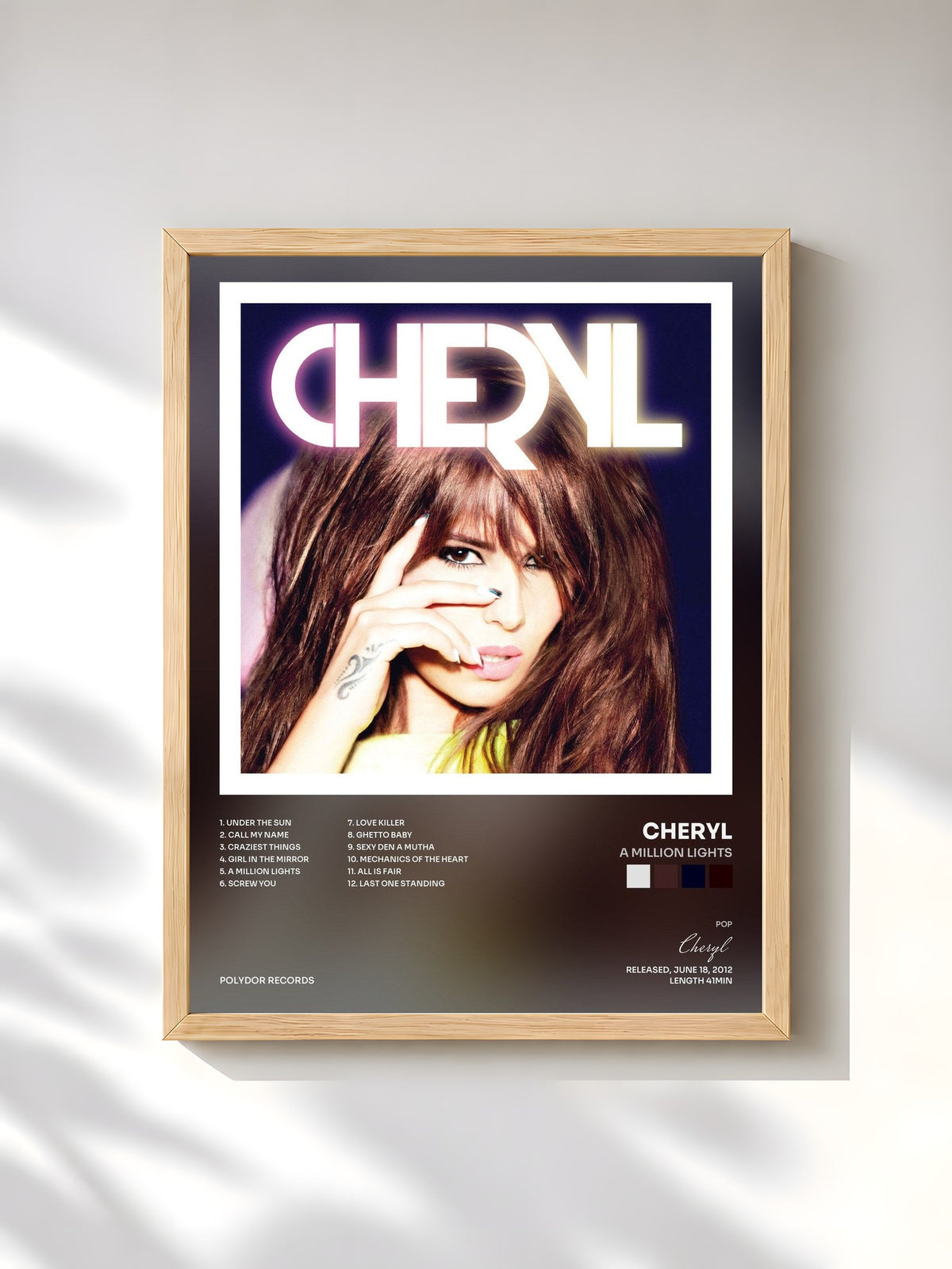 #bois Tableau de l'album A Million Lights de Cheryl, cadre en bois brut, imprimé et encadré en France
