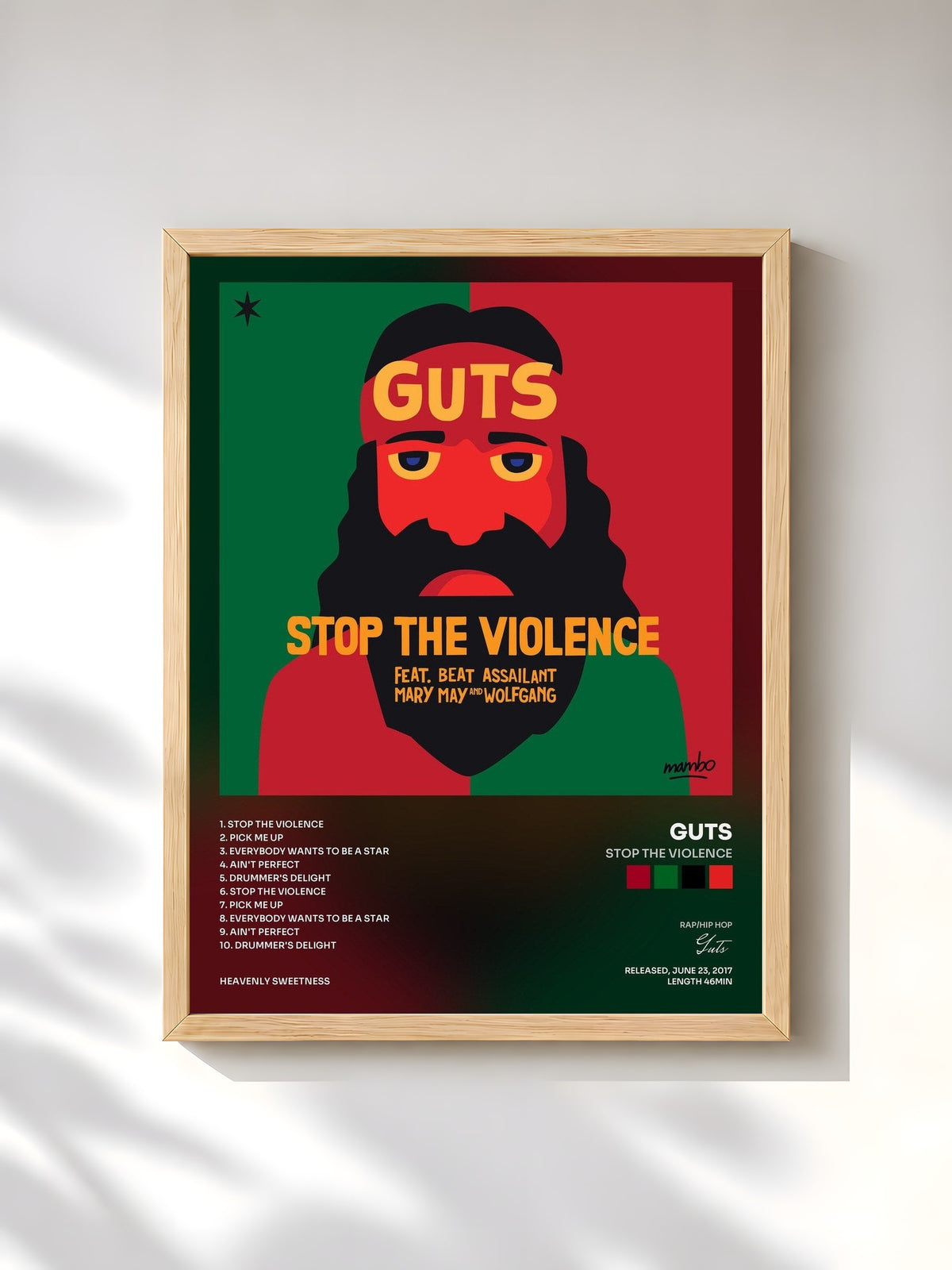 #bois Tableau de l'album Stop the Violence de Guts, cadre en bois brut, imprimé et encadré en France