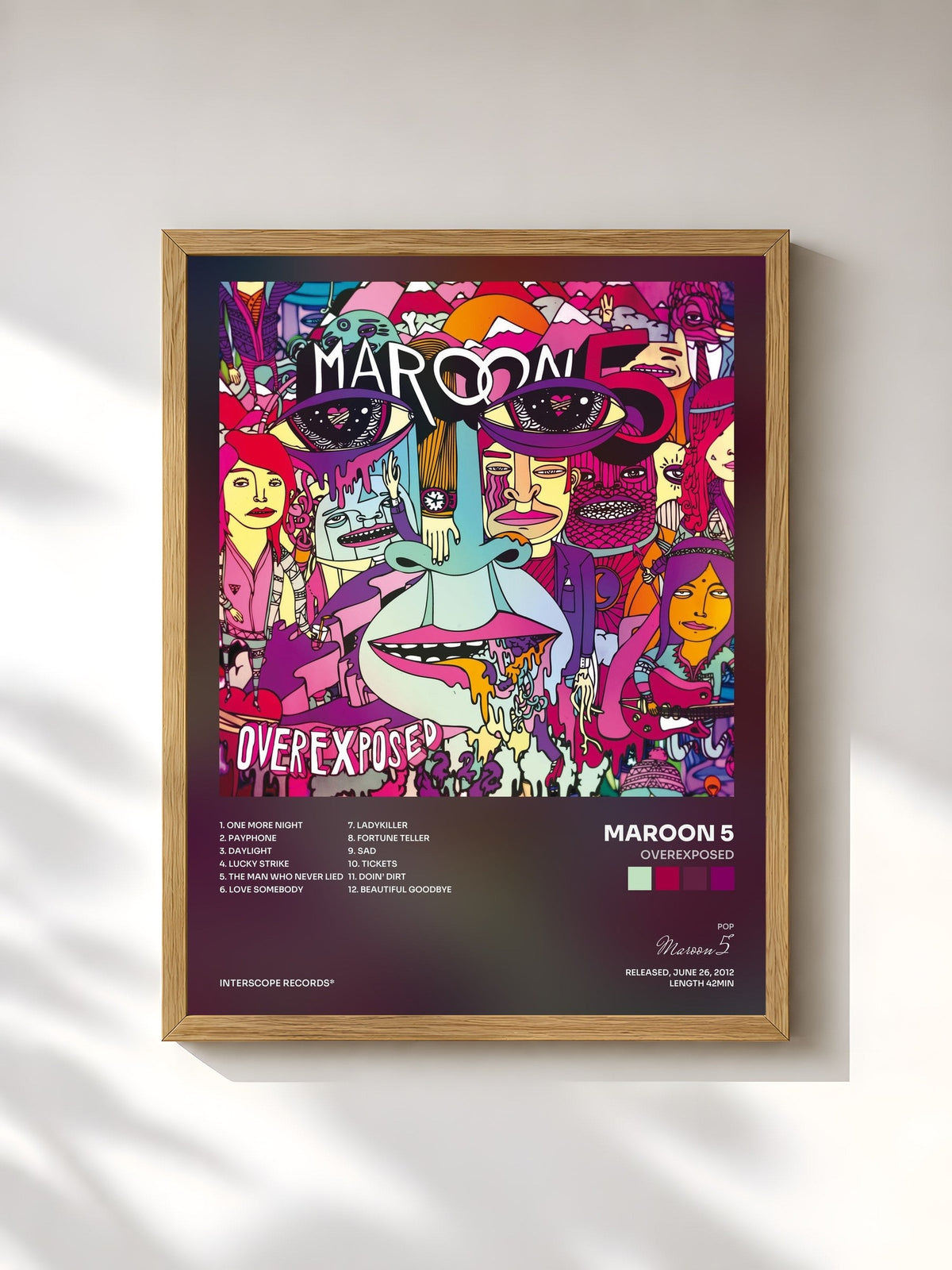 #bois Tableau de l'album Overexposed de Maroon 5, cadre en bois brut, imprimé et encadré en France