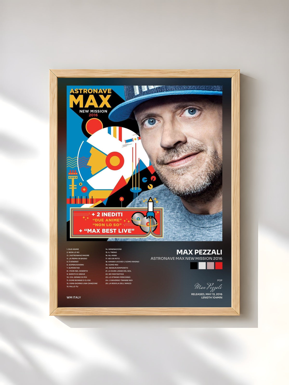 #bois Tableau de l'album Astronave Max New Mission 2016 de Max Pezzali, cadre en bois brut, imprimé et encadré en France