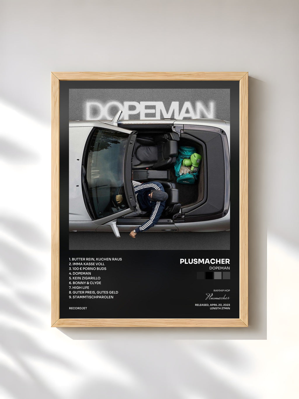 #bois Tableau de l'album Dopeman de Plusmacher, cadre en bois brut, imprimé et encadré en France