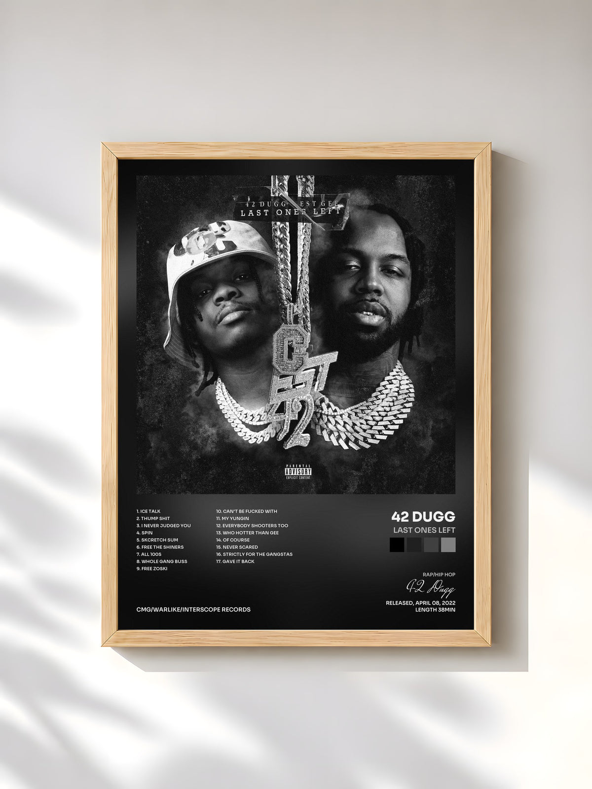 #bois Tableau de l'album Last Ones Left de 42 Dugg, cadre en bois brut, imprimé et encadré en France