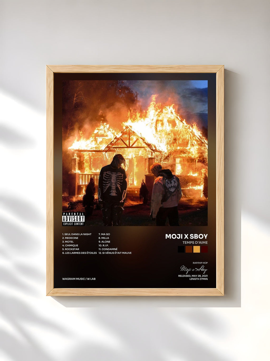 #bois Tableau de l'album Temps d'aime de Moji x Sboy, cadre en bois brut, imprimé et encadré en France