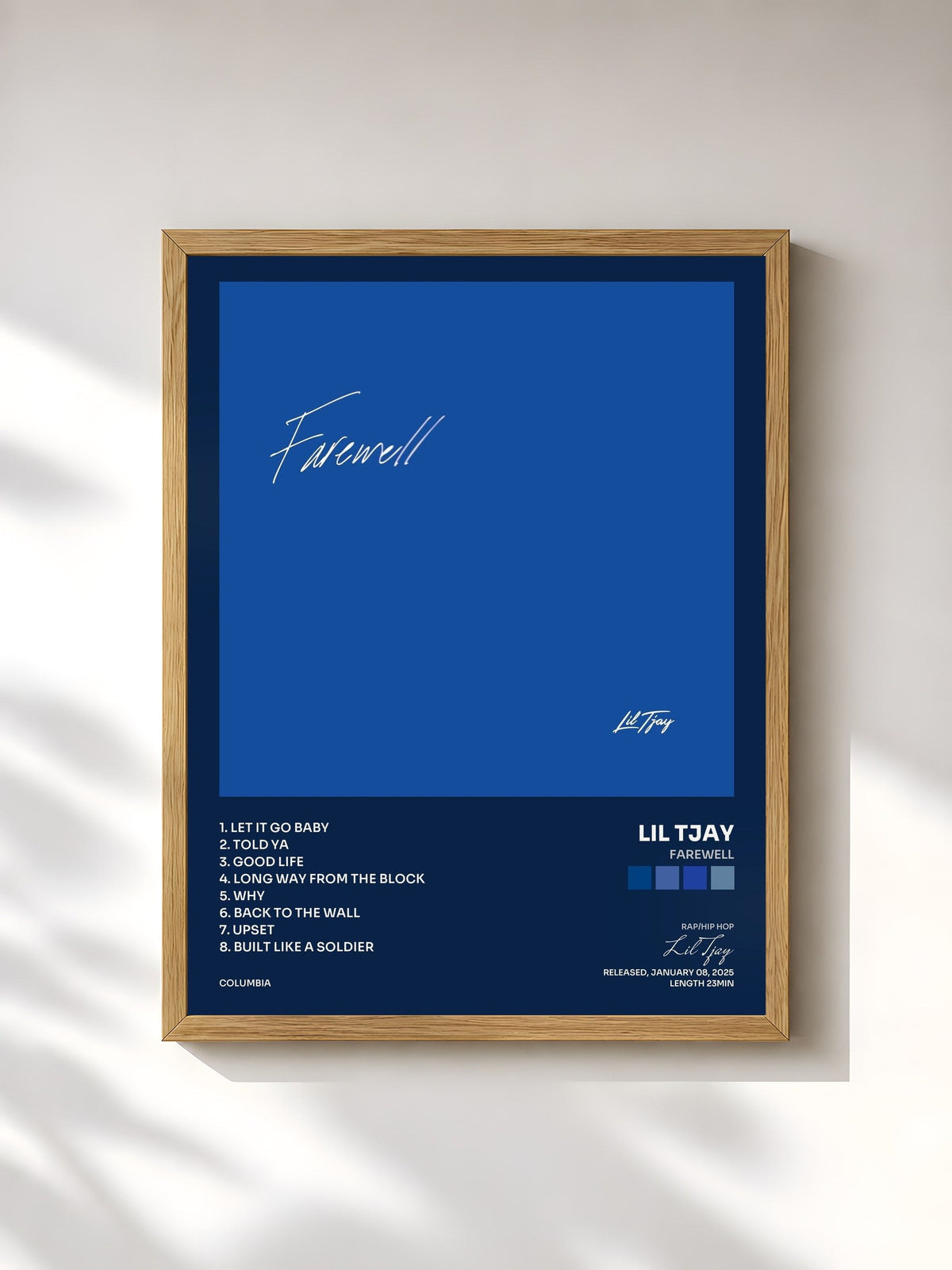 #bois Tableau de l'album Farewell de Lil Tjay, cadre en bois brut, imprimé et encadré en France