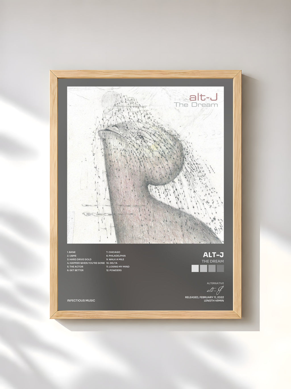#bois Tableau de l'album The Dream de alt-J, cadre en bois brut, imprimé et encadré en France
