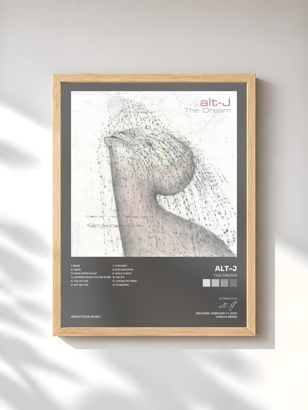 #bois Tableau de l'album The Dream de alt-J, cadre en bois brut, imprimé et encadré en France