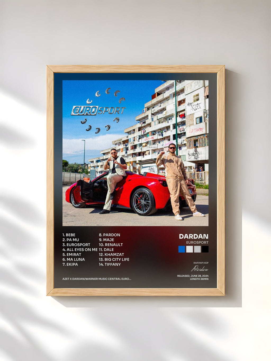 #bois Tableau de l'album EUROSPORT de Dardan, cadre en bois brut, imprimé et encadré en France