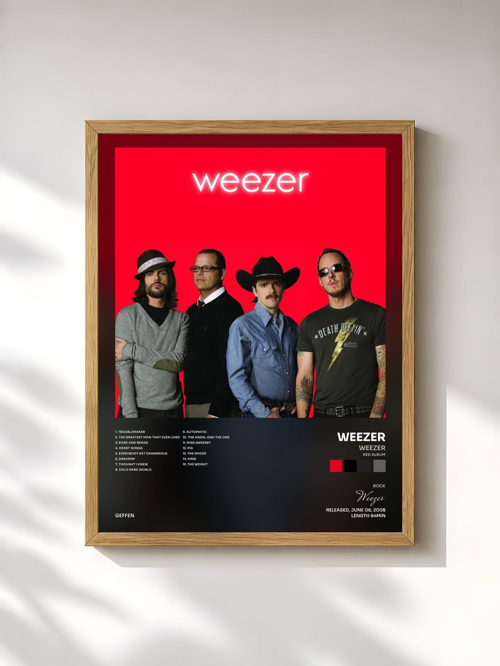 #bois Tableau de l'album Weezer (Red Album) de Weezer, cadre en bois brut, imprimé et encadré en France