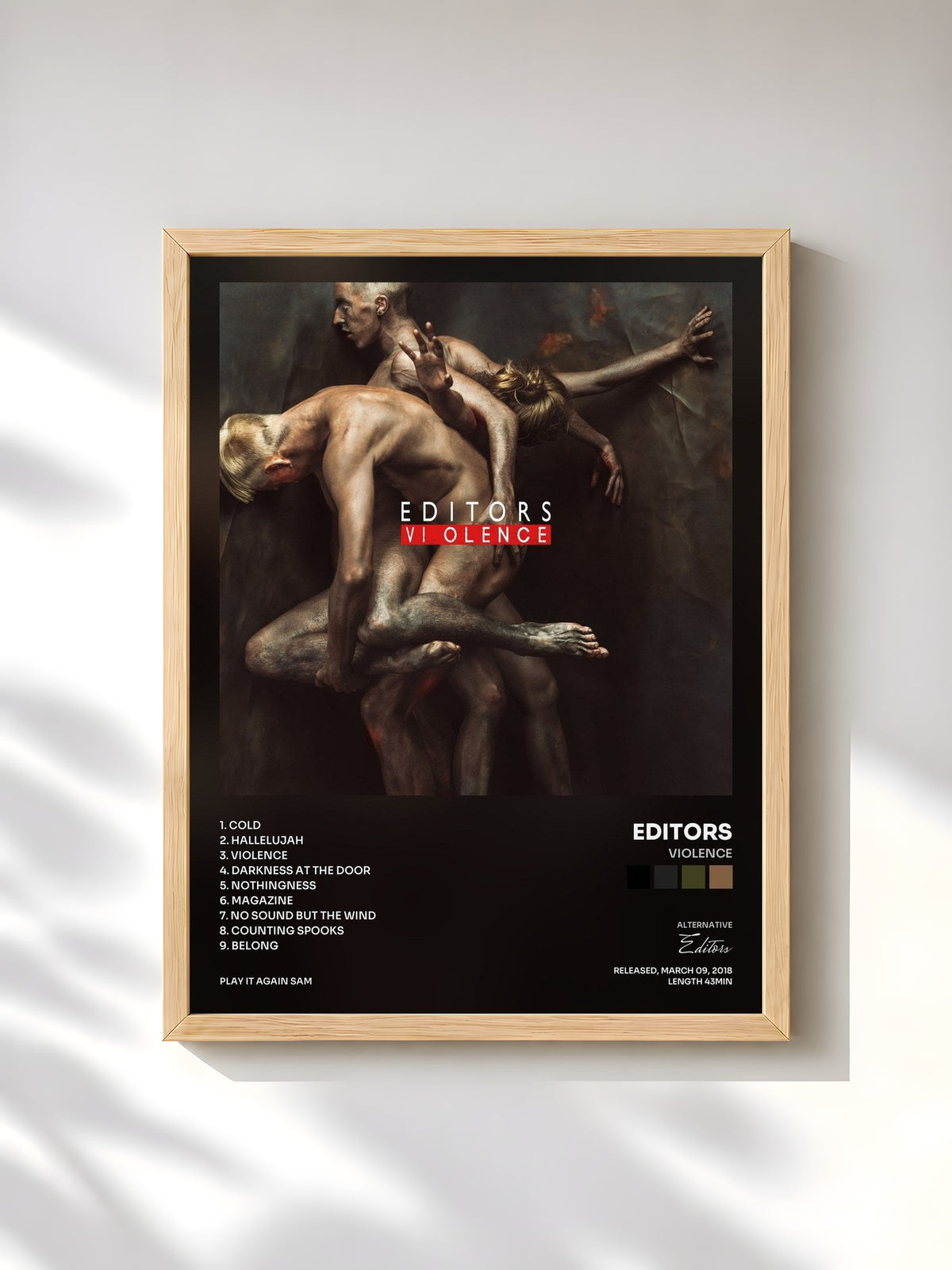 #bois Tableau de l'album Violence de Editors, cadre en bois brut, imprimé et encadré en France