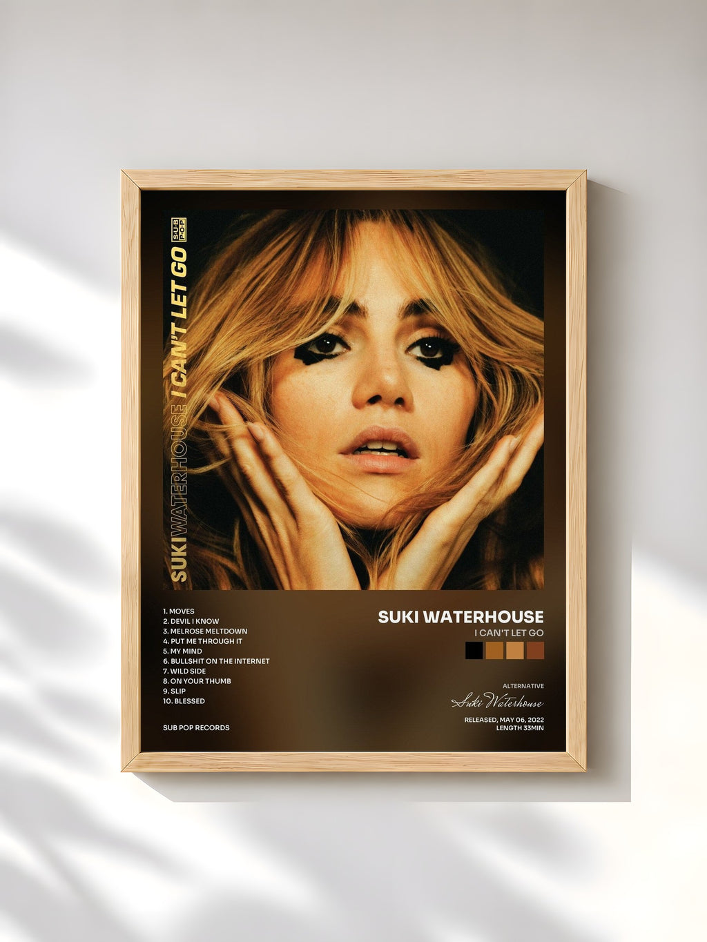 #bois Tableau de l'album I Can't Let Go de Suki Waterhouse, cadre en bois brut, imprimé et encadré en France