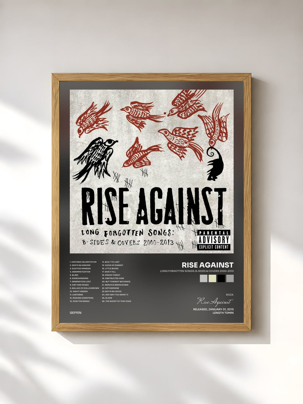 #bois Tableau de l'album Long Forgotten Songs: B-Sides & Covers 2000-2013 de Rise Against, cadre en bois brut, imprimé et encadré en France