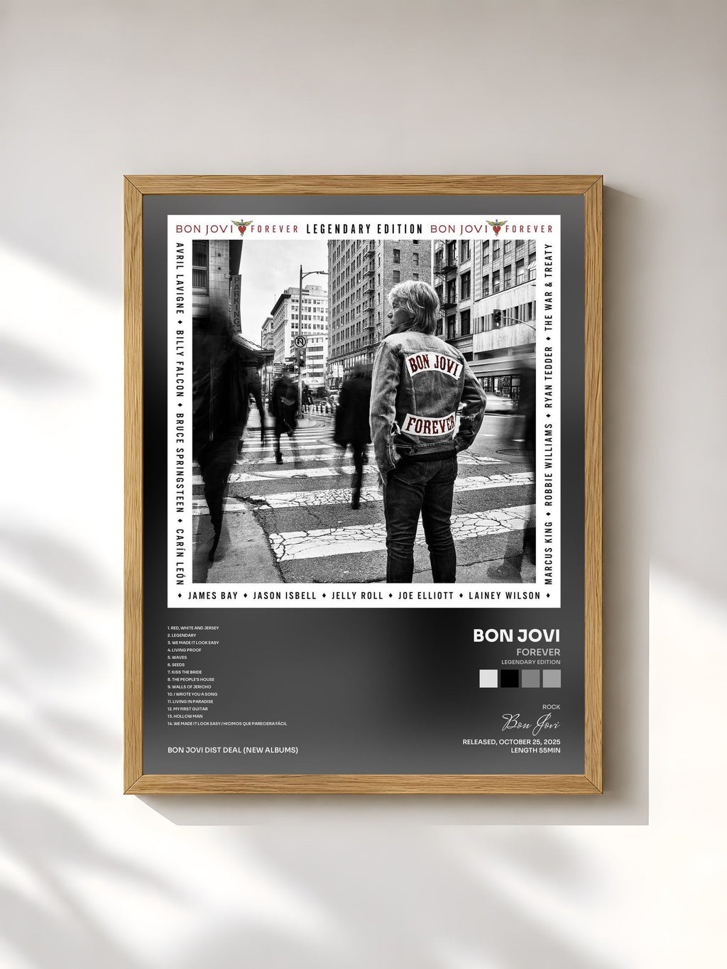 #bois Tableau de l'album Forever (Legendary Edition) de Bon Jovi, cadre en bois brut, imprimé et encadré en France