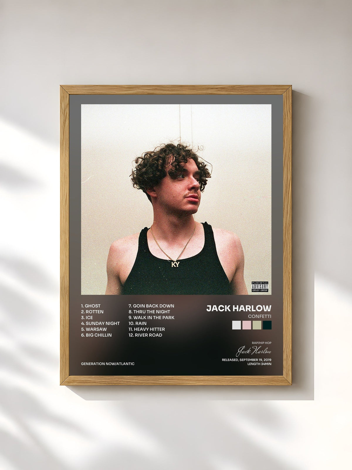 #bois Tableau de l'album Confetti de Jack Harlow, cadre en bois brut, imprimé et encadré en France