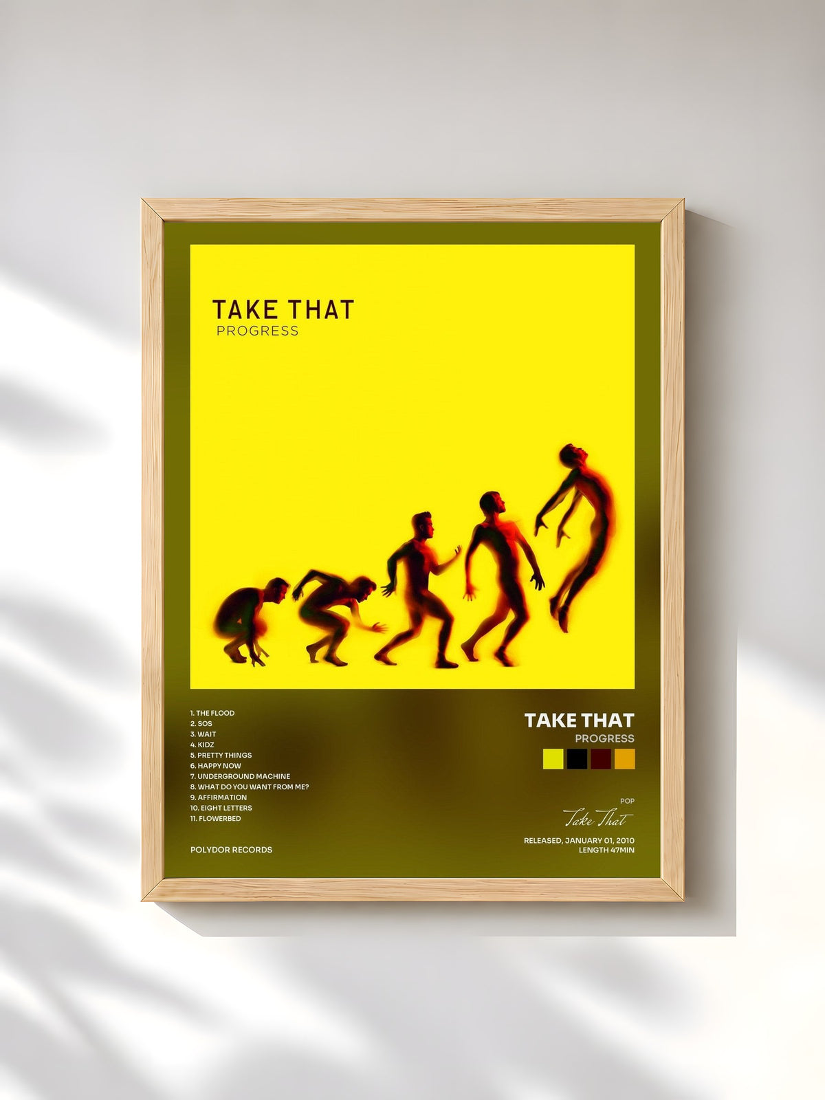 #bois Tableau de l'album Progress de Take That, cadre en bois brut, imprimé et encadré en France