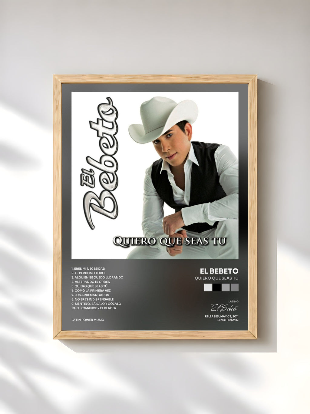 #bois Tableau de l'album Quiero Que Seas Tú de El Bebeto, cadre en bois brut, imprimé et encadré en France