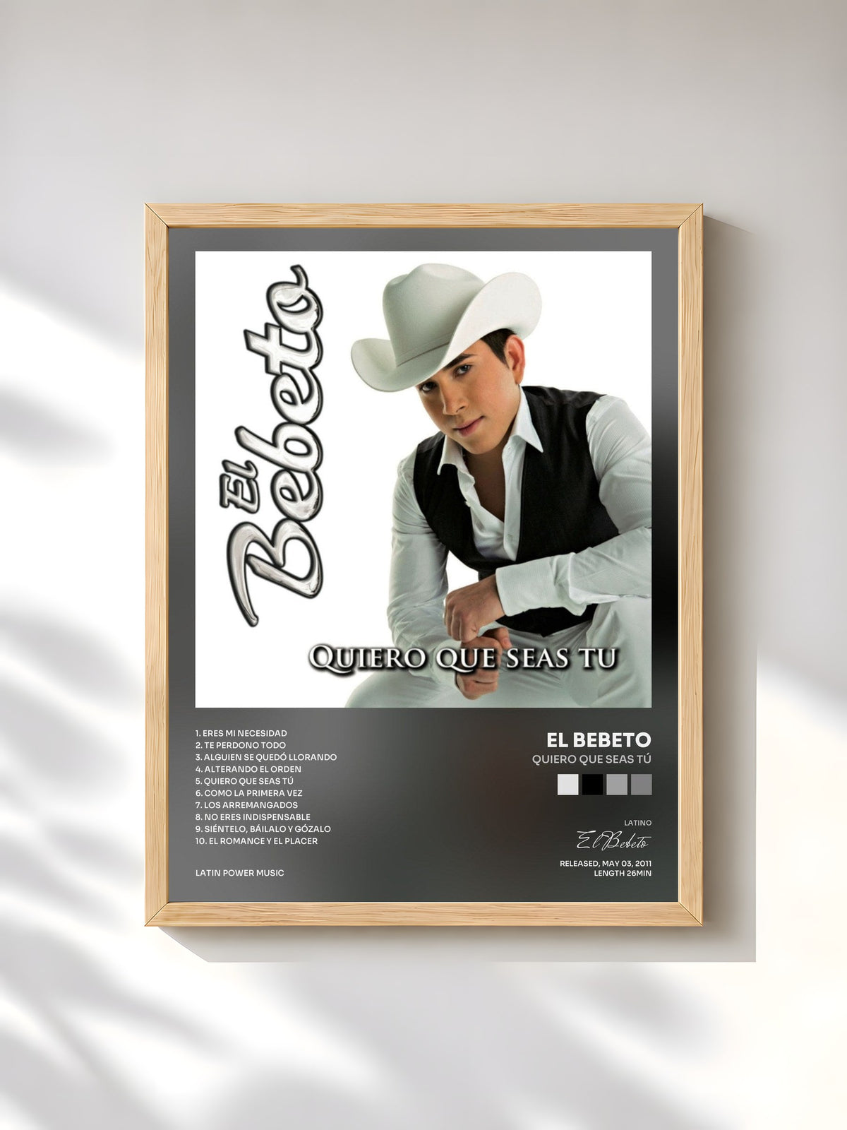 #bois Tableau de l'album Quiero Que Seas Tú de El Bebeto, cadre en bois brut, imprimé et encadré en France
