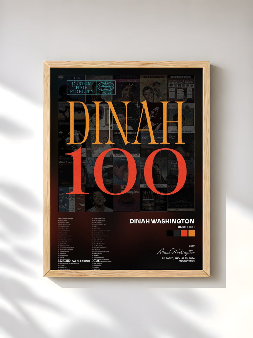 #bois Tableau de l'album Dinah 100 de Dinah Washington, cadre en bois brut, imprimé et encadré en France
