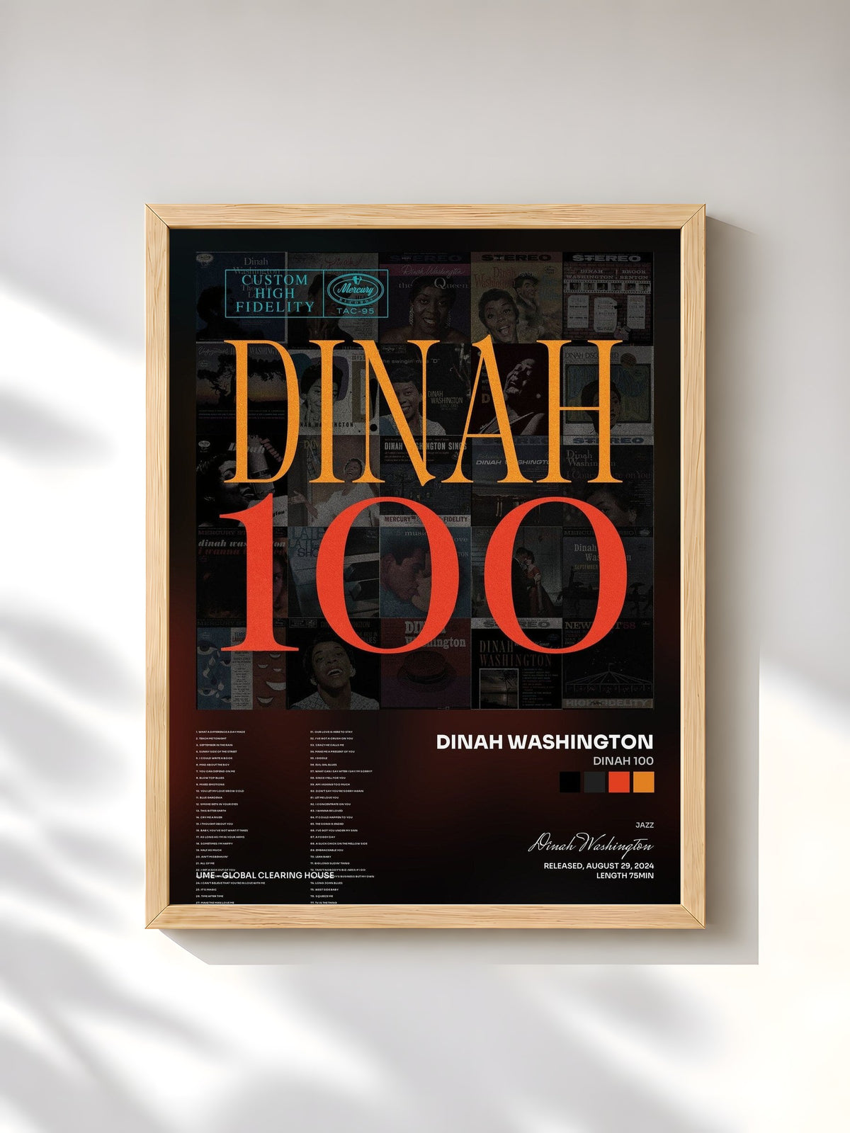 #bois Tableau de l'album Dinah 100 de Dinah Washington, cadre en bois brut, imprimé et encadré en France