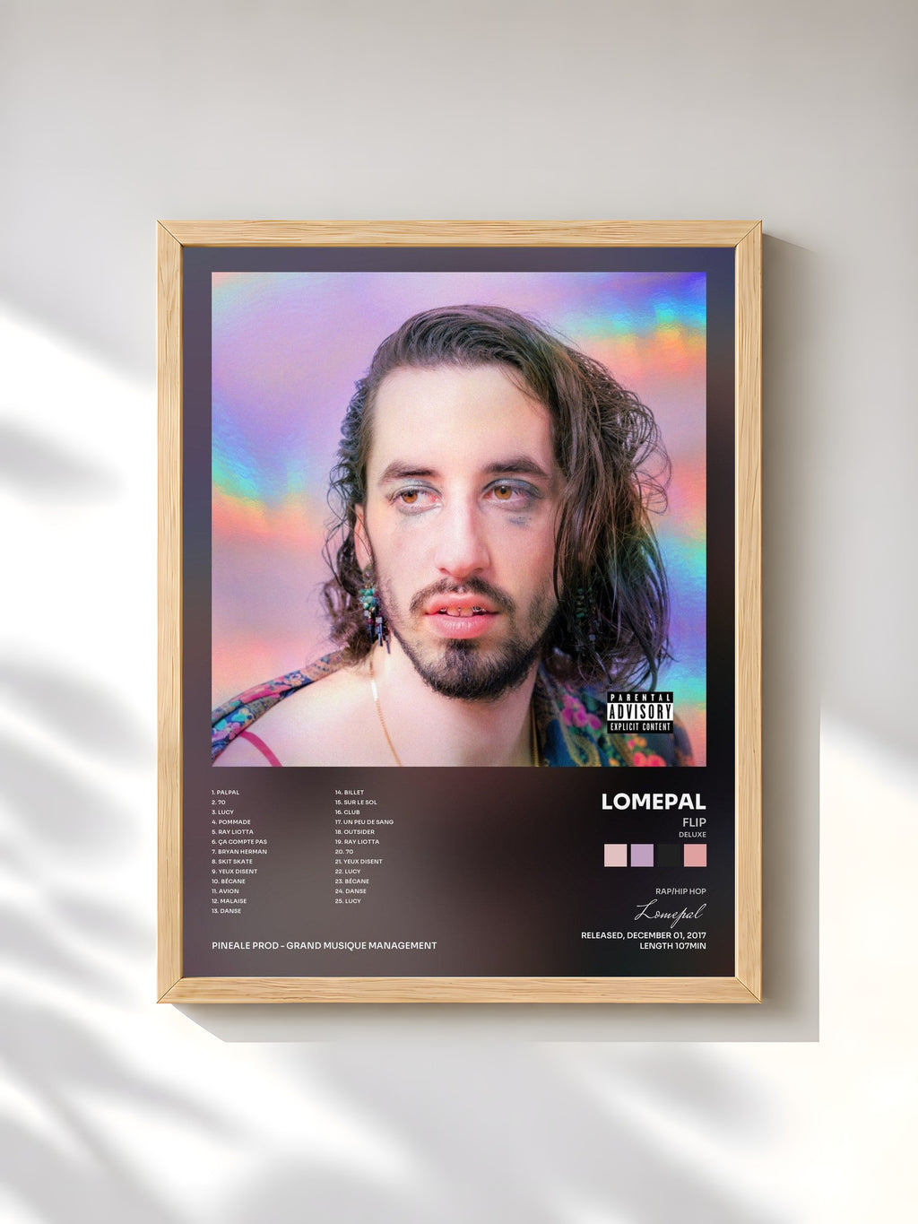 #bois Tableau de l'album FLIP (Deluxe) de Lomepal, cadre en bois brut, imprimé et encadré en France