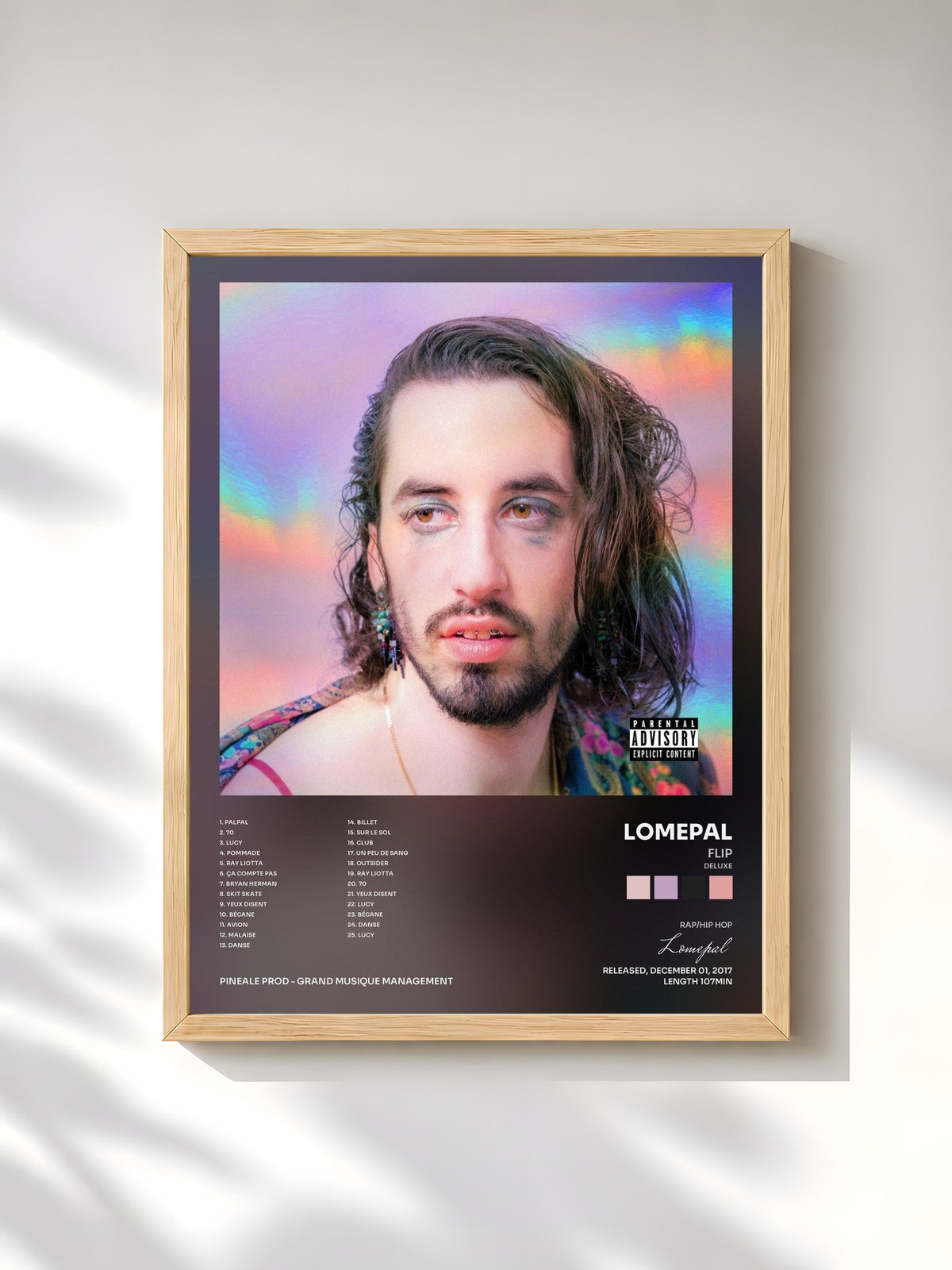 #bois Tableau de l'album FLIP (Deluxe) de Lomepal, cadre en bois brut, imprimé et encadré en France