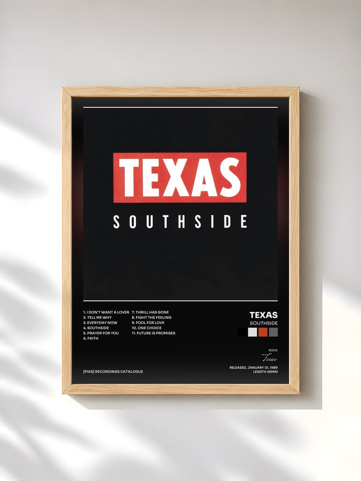 #bois Tableau de l'album Southside de Texas, cadre en bois brut, imprimé et encadré en France