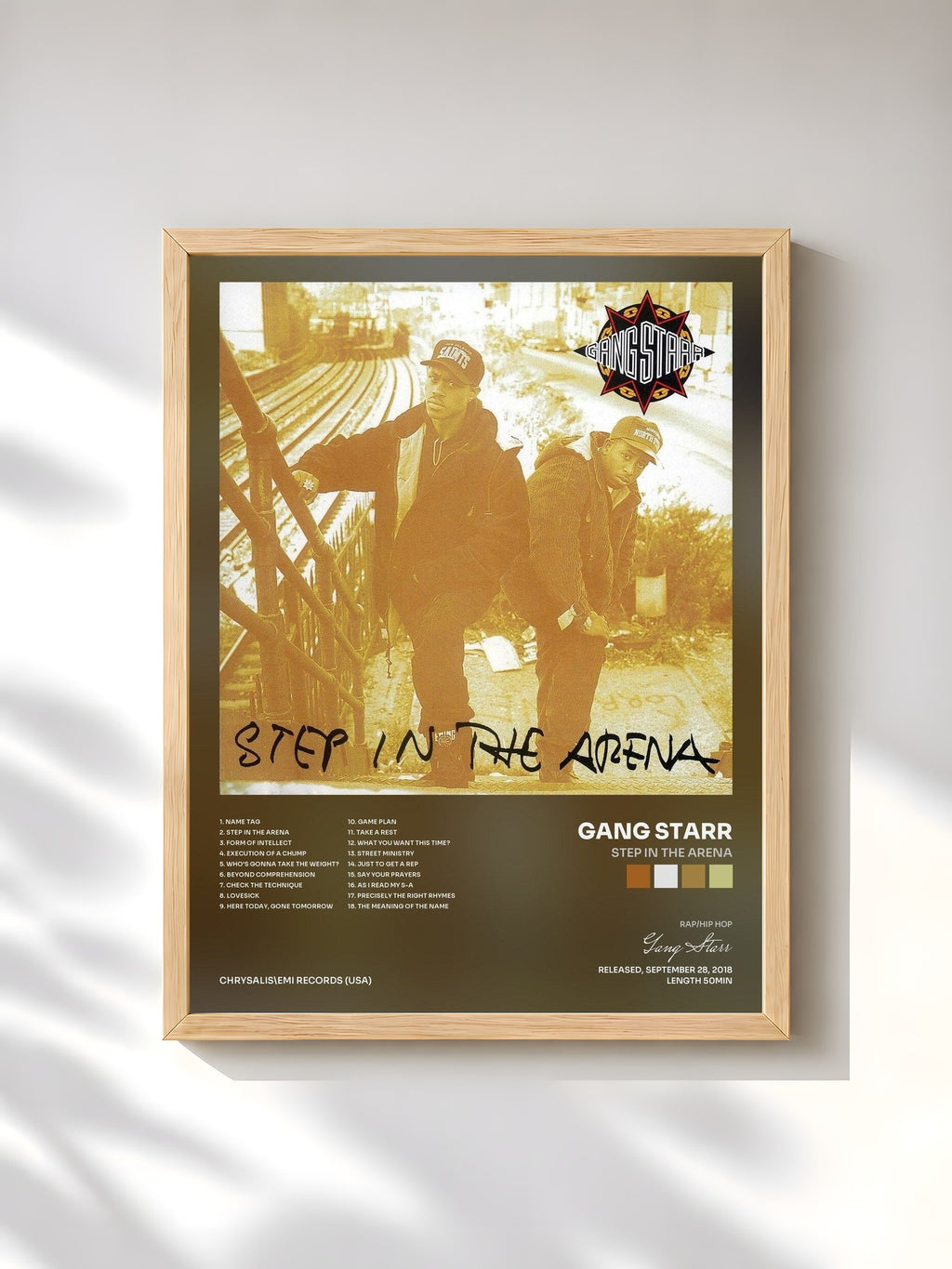 #bois Tableau de l'album Step In The Arena de Gang Starr, cadre en bois brut, imprimé et encadré en France