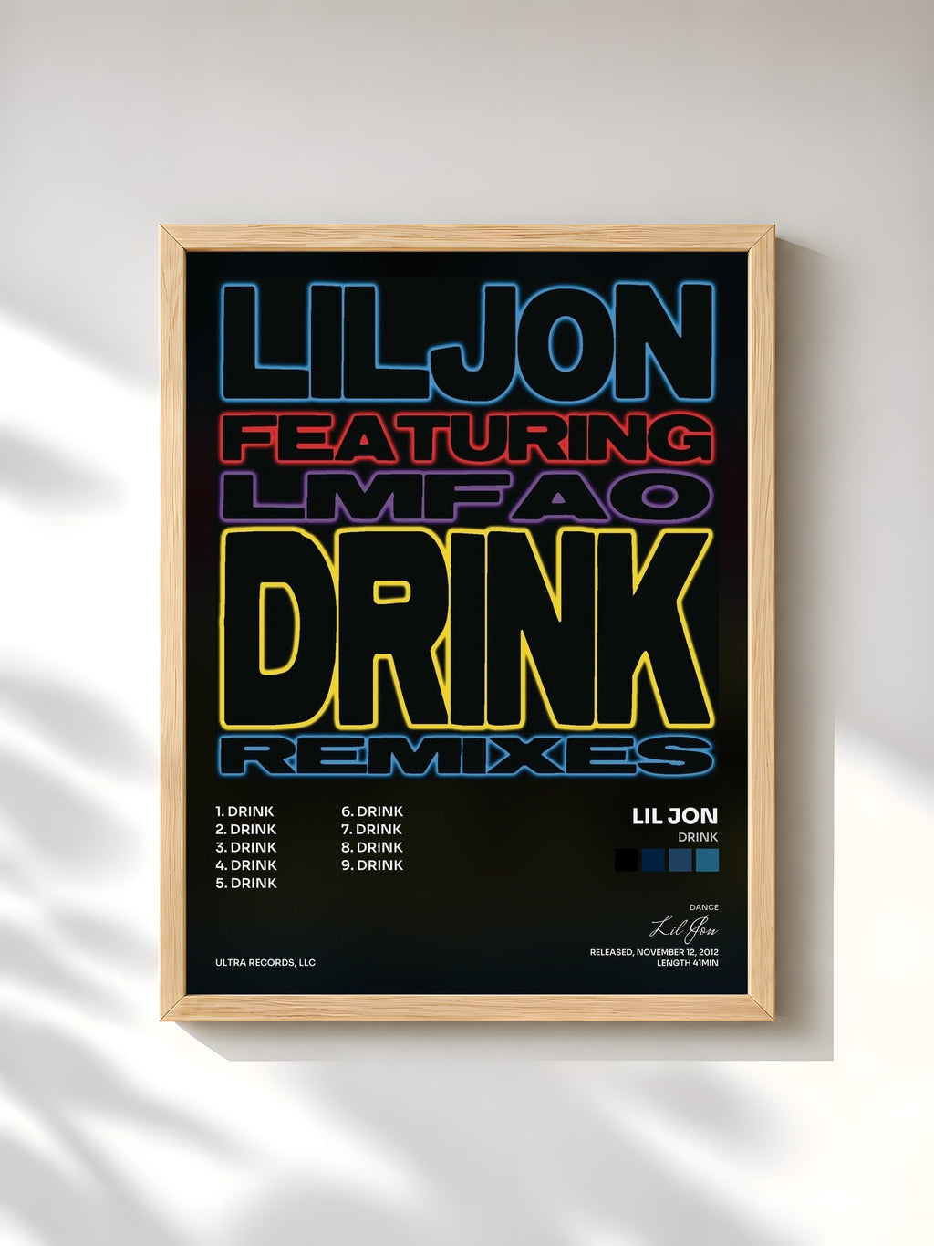 #bois Tableau de l'album Drink de Lil Jon, cadre en bois brut, imprimé et encadré en France