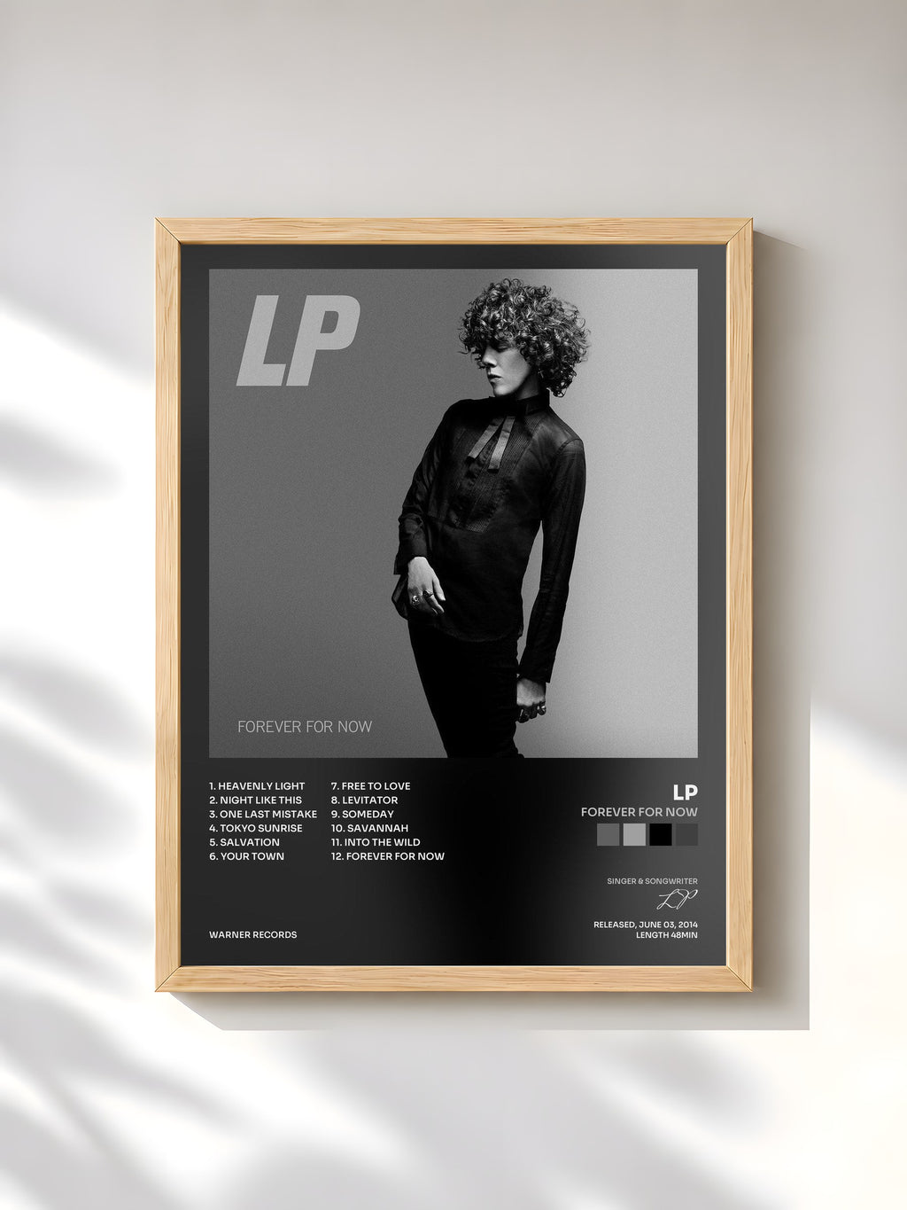 #bois Tableau de l'album Forever for Now de LP, cadre en bois brut, imprimé et encadré en France