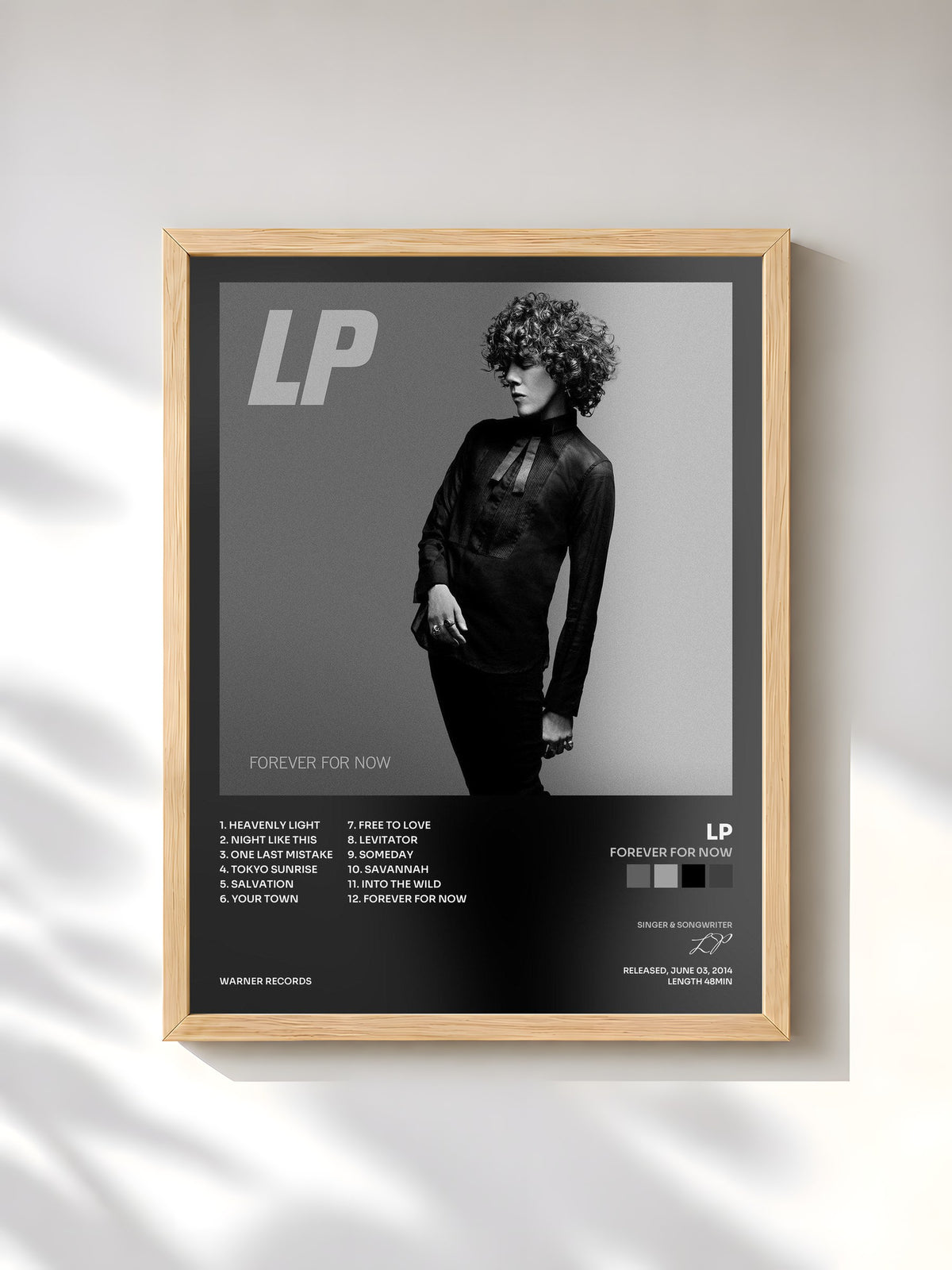 #bois Tableau de l'album Forever for Now de LP, cadre en bois brut, imprimé et encadré en France