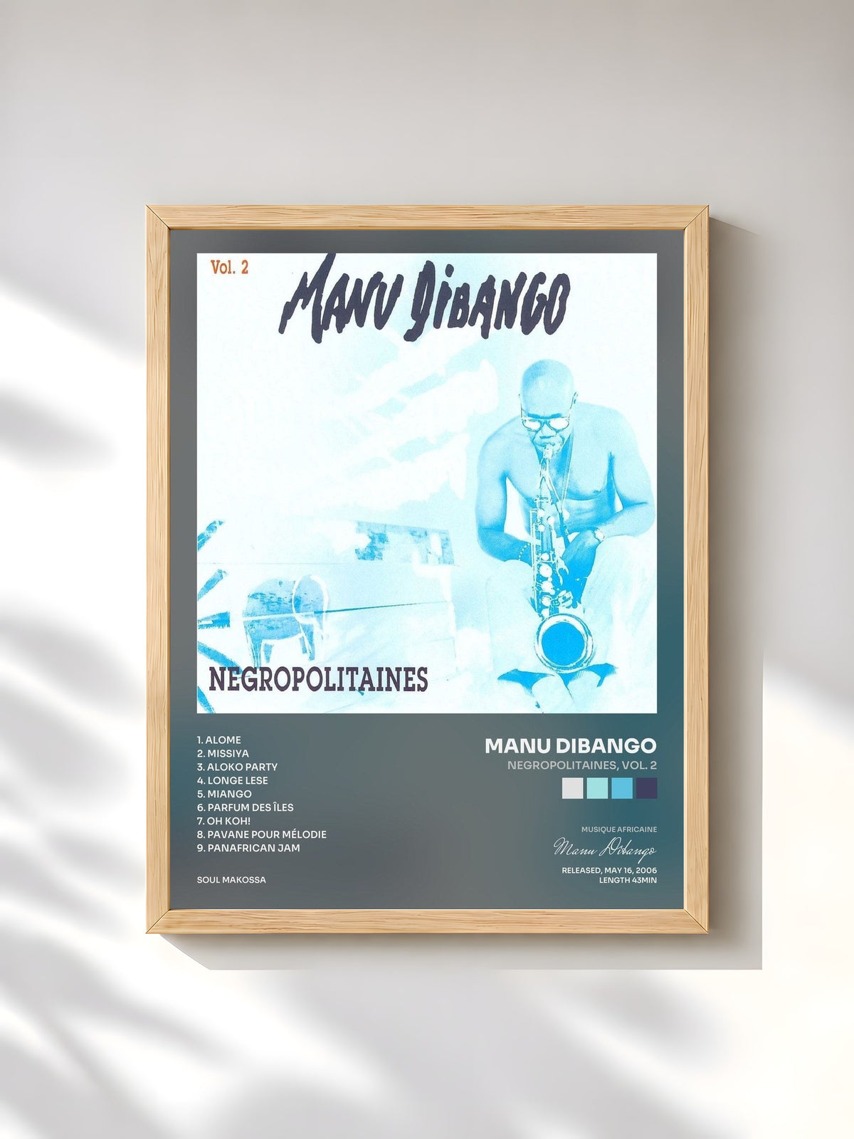 #bois Tableau de l'album Negropolitaines, Vol. 2 de Manu Dibango, cadre en bois brut, imprimé et encadré en France