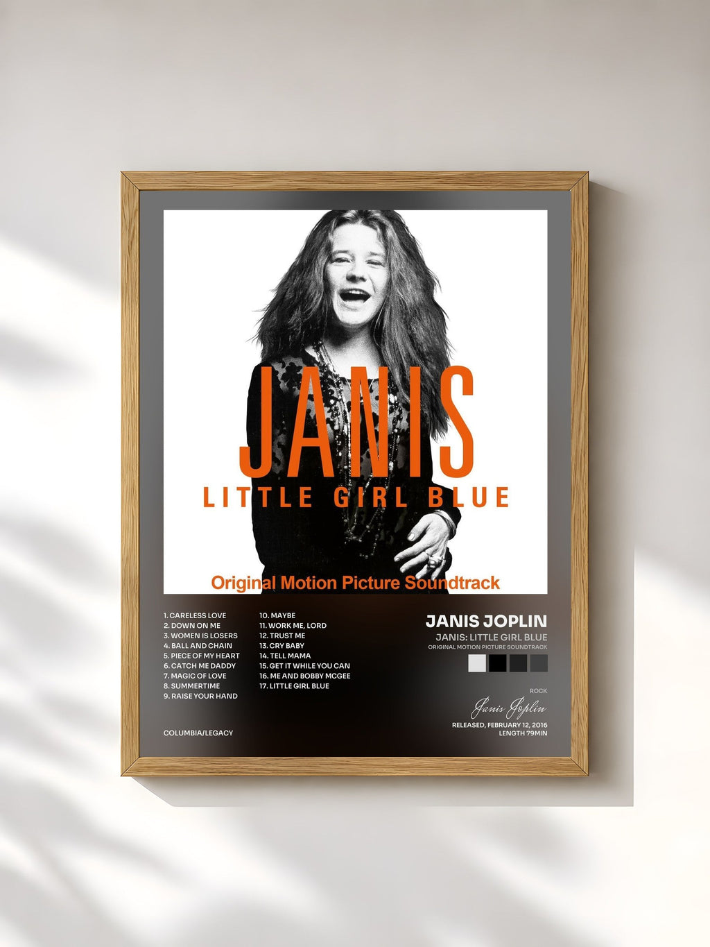 #bois Tableau de l'album Janis: Little Girl Blue (Original Motion Picture Soundtrack) de Janis Joplin, cadre en bois brut, imprimé et encadré en France